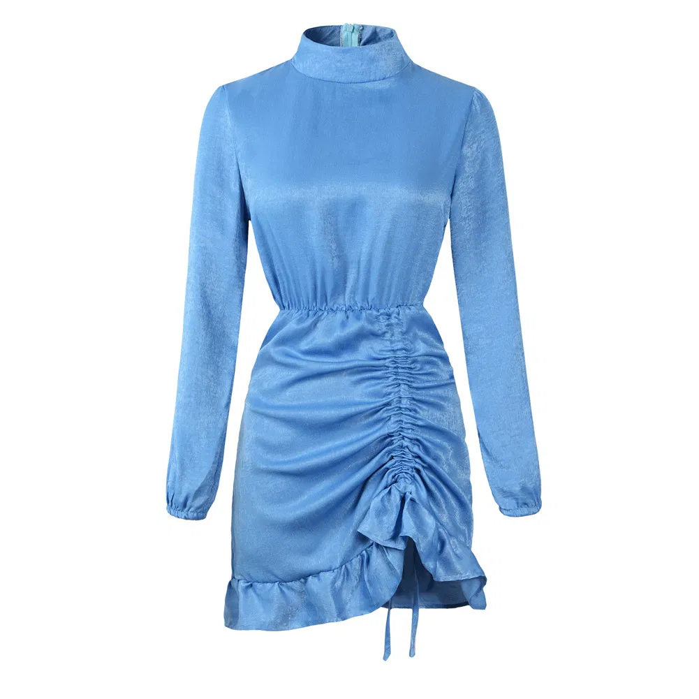 2020 New Arrival Solid Color Collar Ruffle Dress