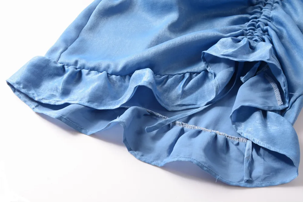 2020 New Arrival Solid Color Collar Ruffle Dress