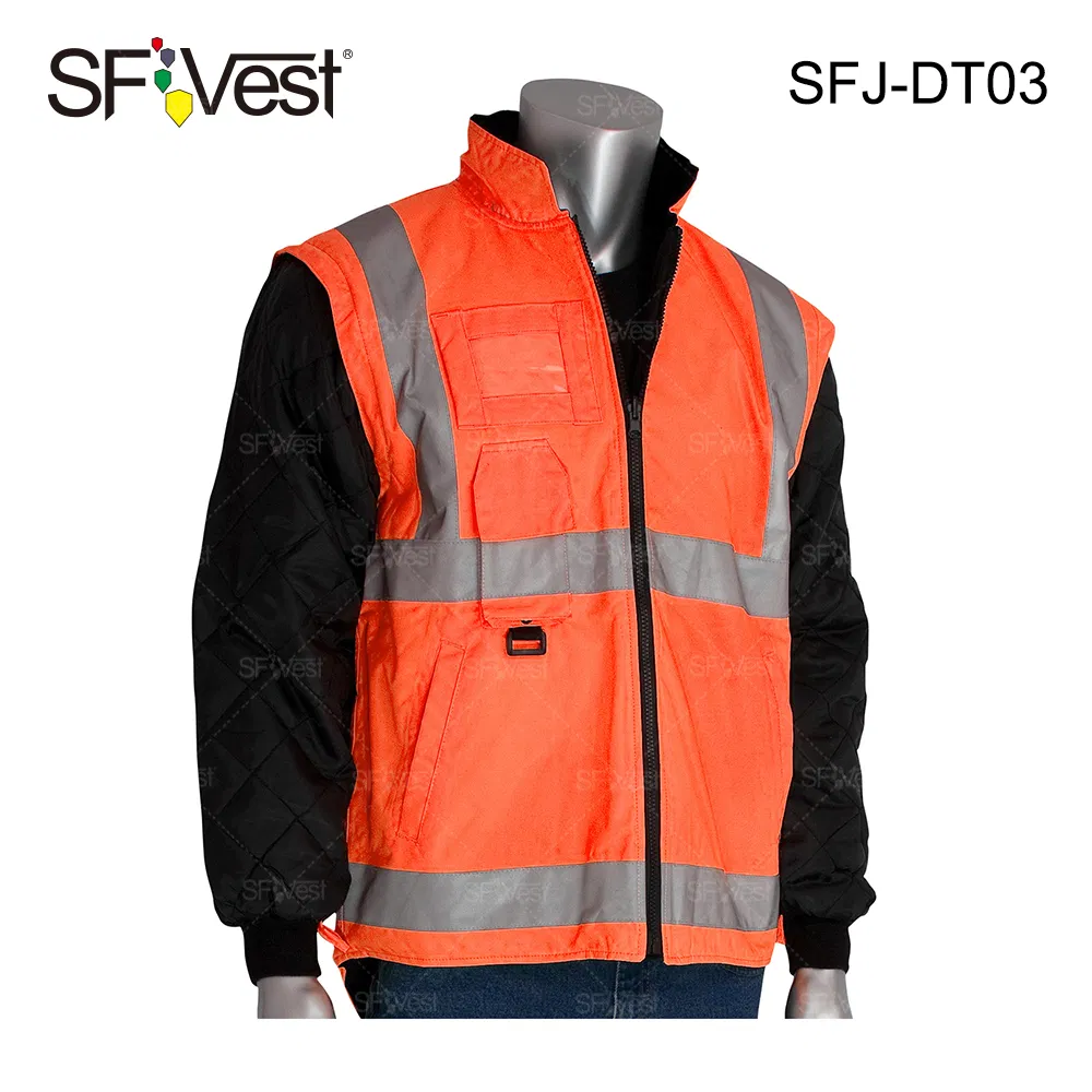 2020 New Design Wholesale Hi Vis 3 in 1 Jacket Reflective Safety Winter Jacket with Detachable Sleeve