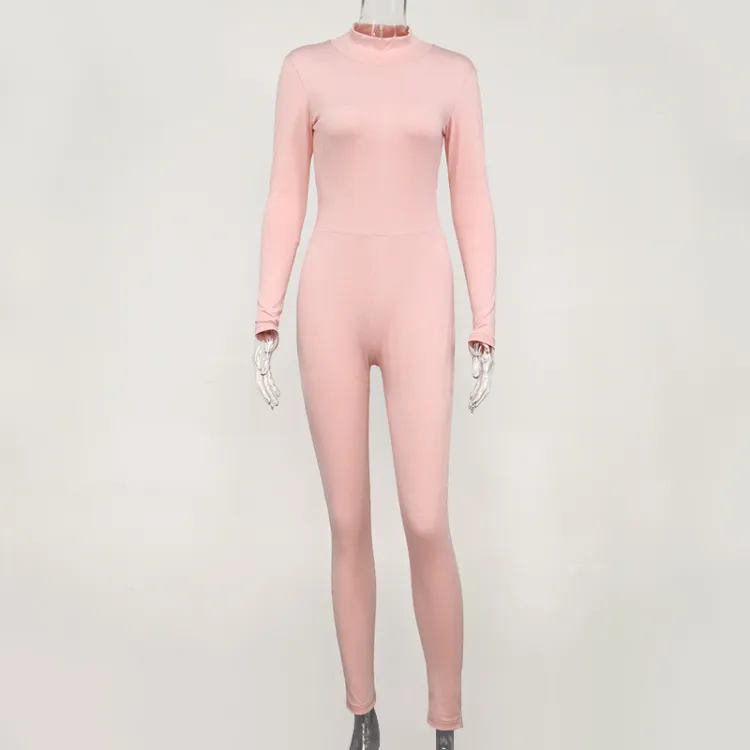 2020 Womens Ready to Ship New Bodycon One Piece Turtleneck Cotton Tracksuit Romper Outfits Jumpsuit