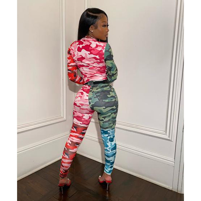 2021 Autumn Women's Camouflage Printed Amazon Casual Two-Piece Slim Sports Suit
