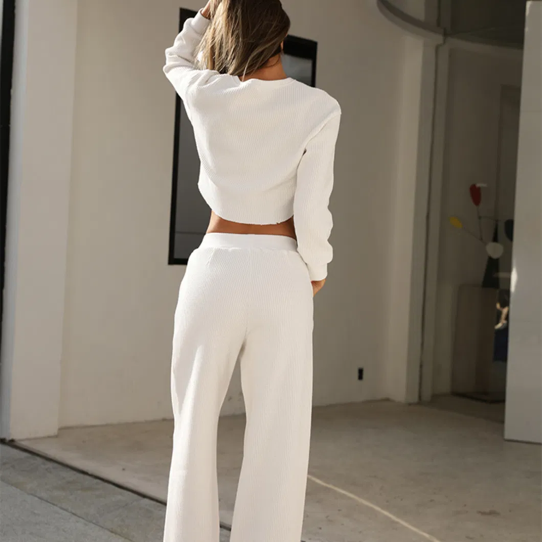 2021 Women Sweatsuits Clothing Autumn and Winter New Casual Jogger Loose Sweatsuit Two Piece Set Waffle Jogger Sets Crop Top Womens Short Sets