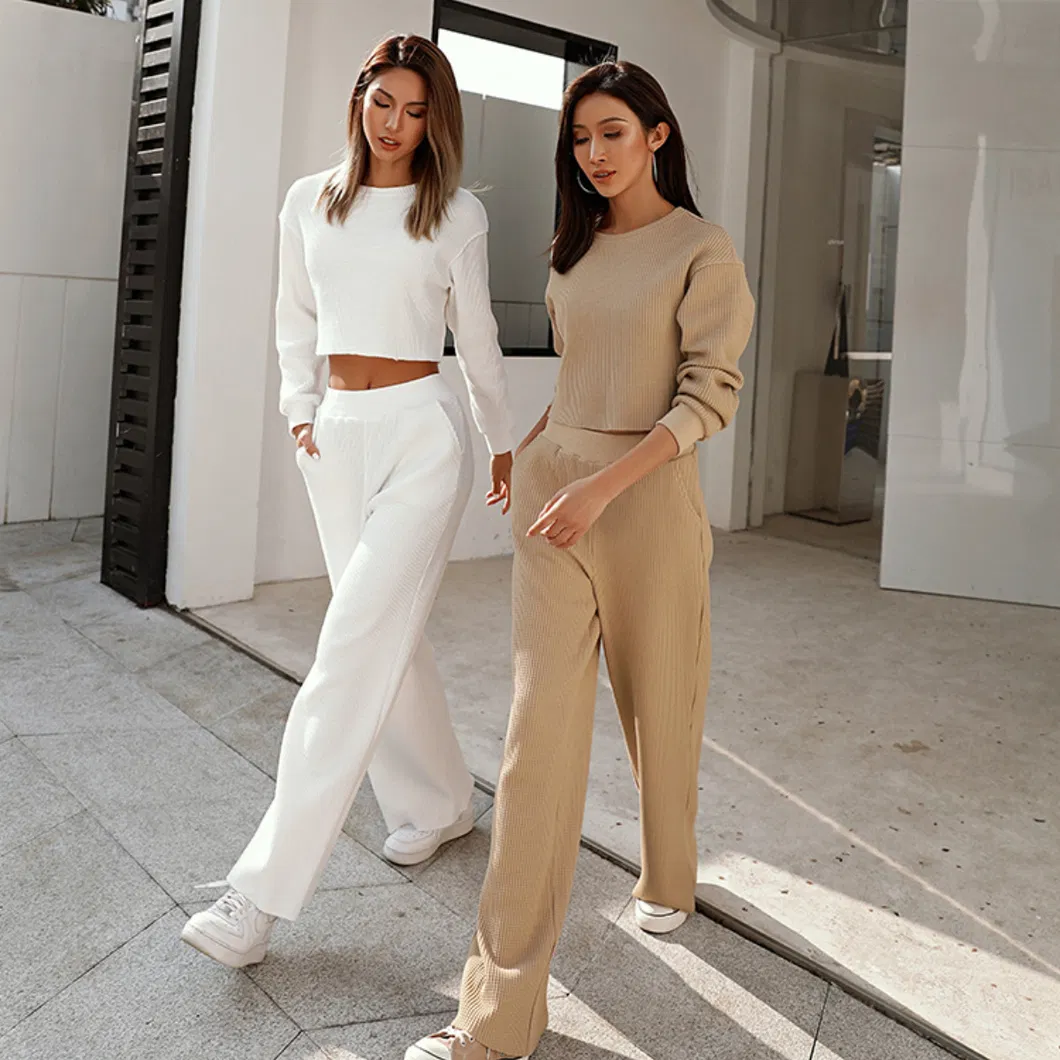 2021 Women Sweatsuits Clothing Autumn and Winter New Casual Jogger Loose Sweatsuit Two Piece Set Waffle Jogger Sets Crop Top Womens Short Sets