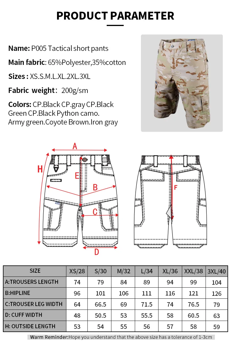 9 Colors Outdoor Sports Campingtactical Hunting Multi-Pockets Men′s Short Pant