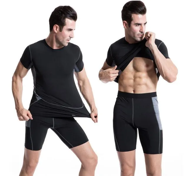 90% Polyester 10% Spandex Men/Gentleman Outdoor Sports Tight Dry Training Breathable Short Sleeve T-Shirt with Mesh Fitness Running Football Basketball Fitness