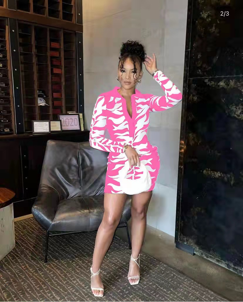 Autumn New Polo Button Print Sexy Dress