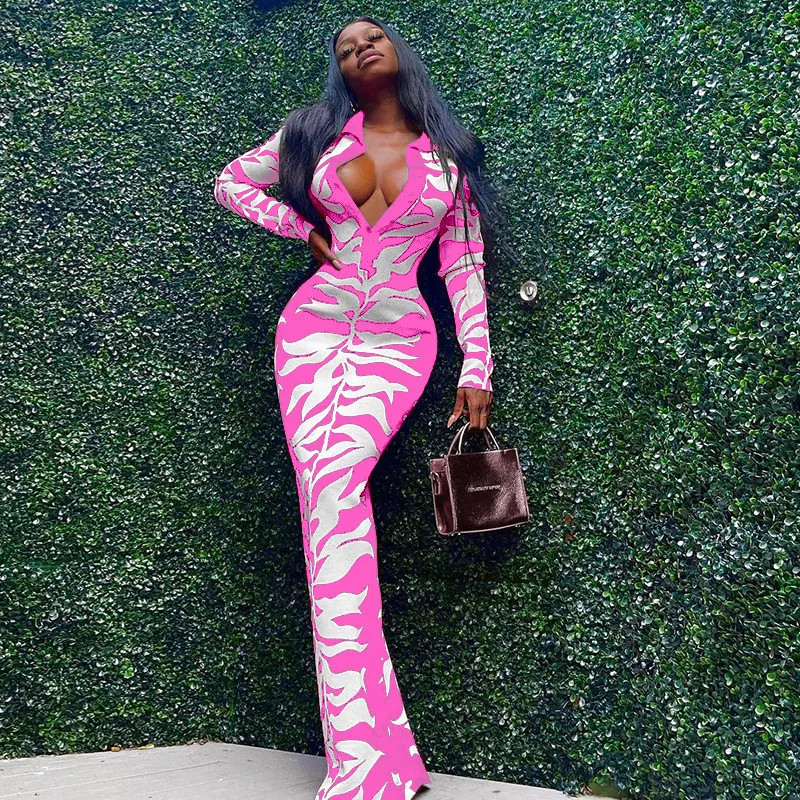 Autumn New Polo Button Print Sexy Dress