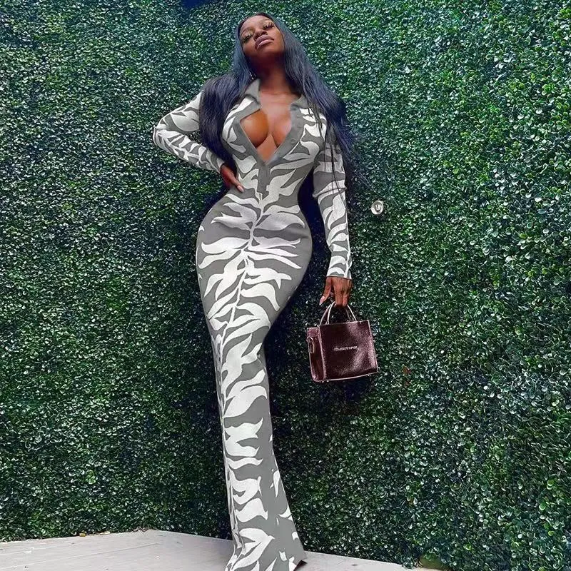 Autumn New Polo Button Print Sexy Dress