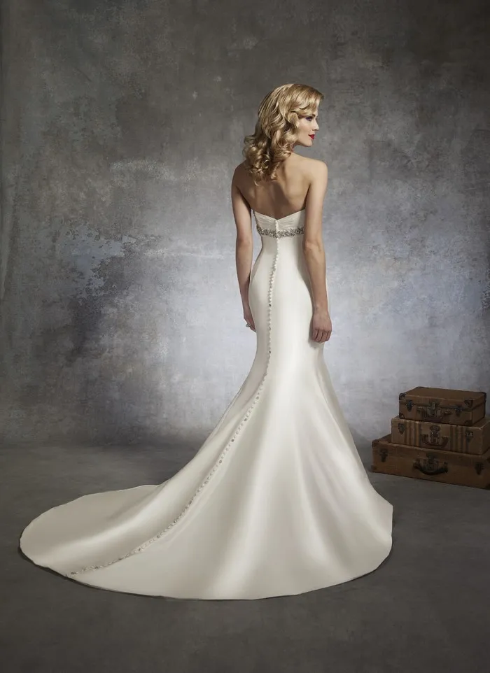 Beading Sash Empire Bridal Gown Ivory Satin Wedding Dress