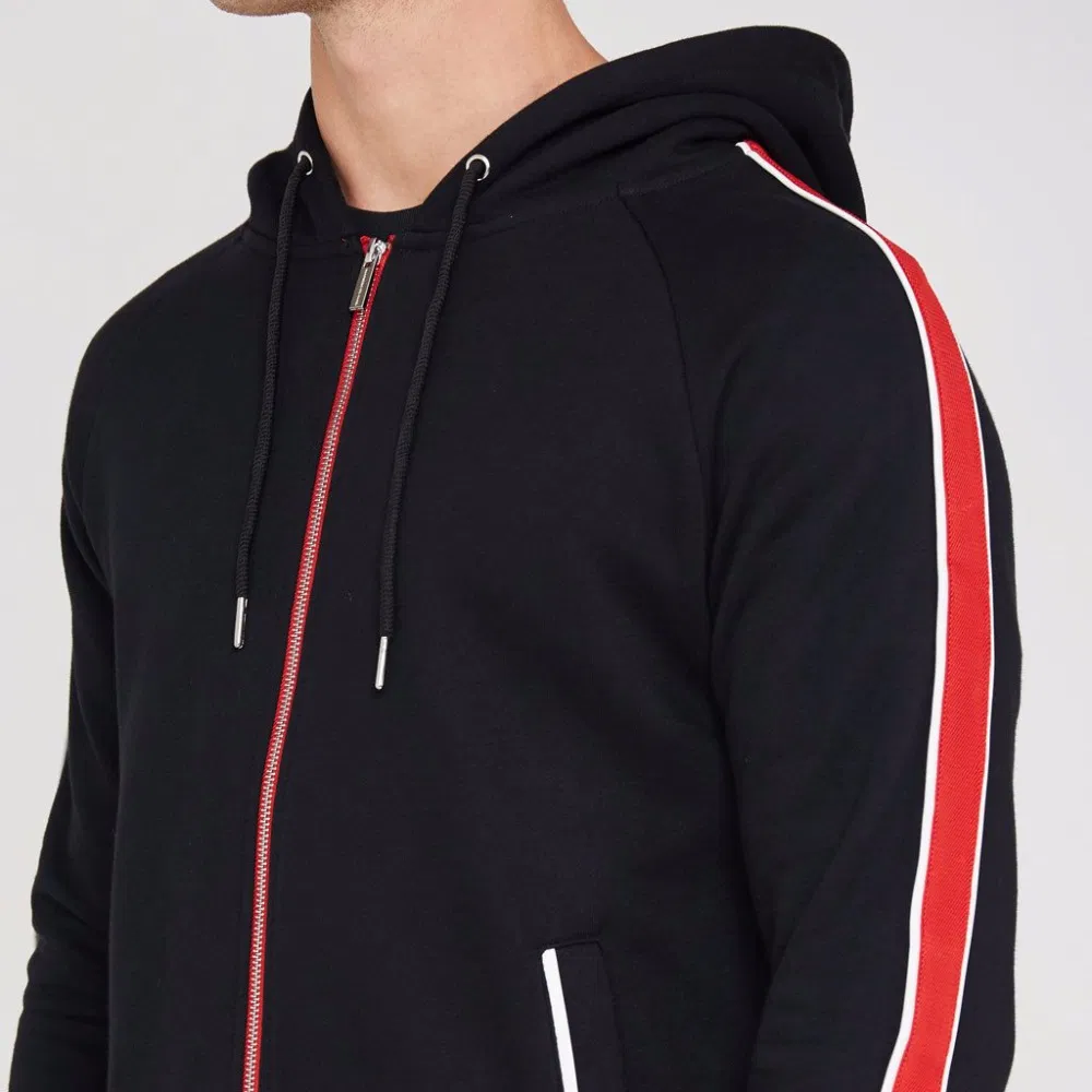 Black and Red Stripes Sports Wear Tracksuit Hoodie Top and Trousers