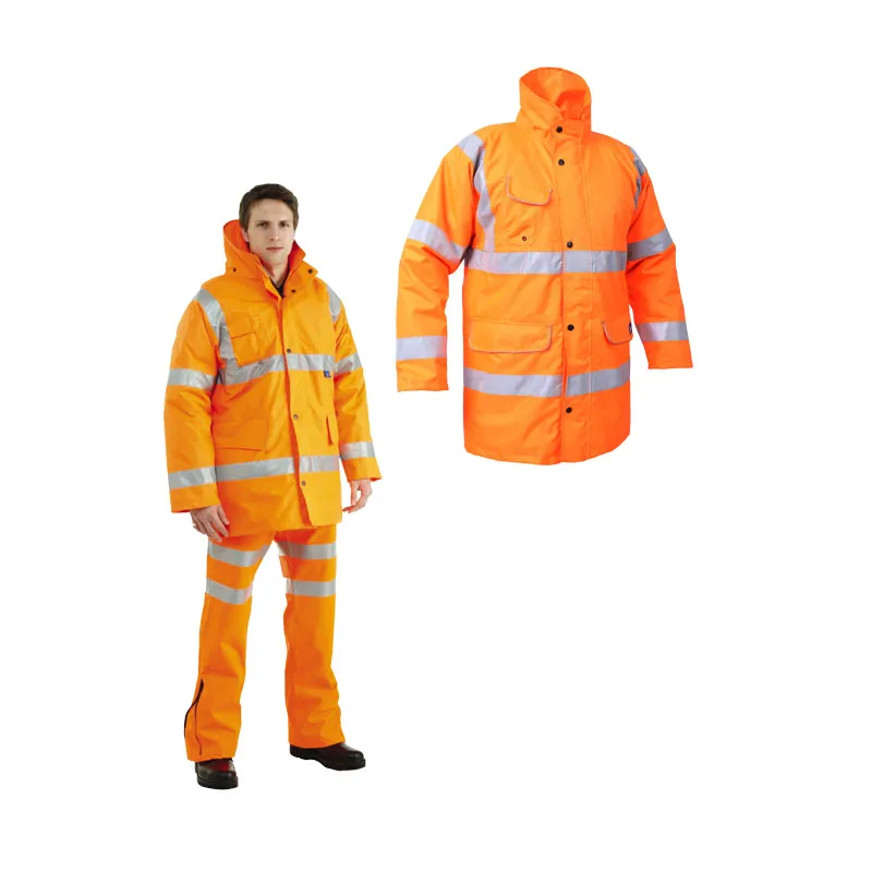 Breathable Hi Vis Storm Coat Double Storm Rain Front Flaps Bodygard Raincoat Gn110b Conventional Fluorescent Windproof and Rainproof Jacket