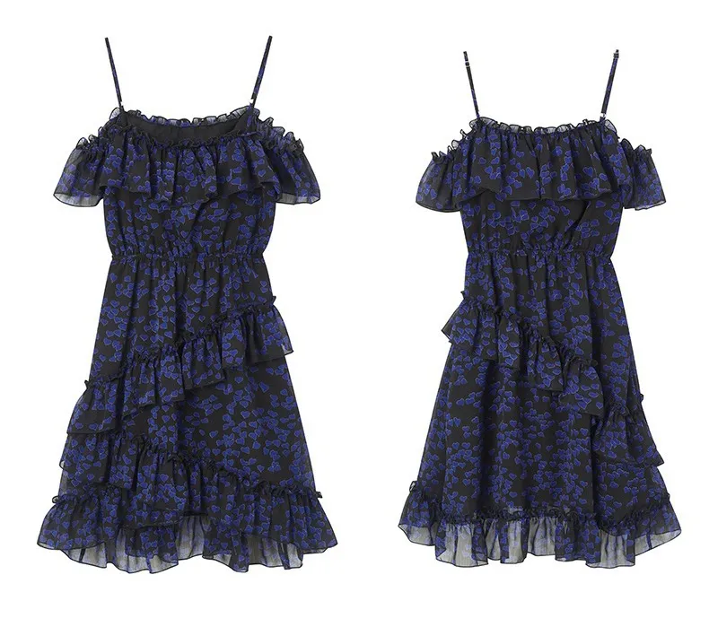 Casual Holiday Fairy off-Shoulder Ruffle Gather Mini Slip Dress