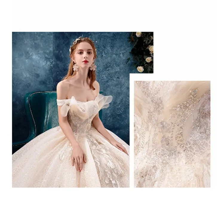 Champagne off-Shoulder Grace Wedding Dress