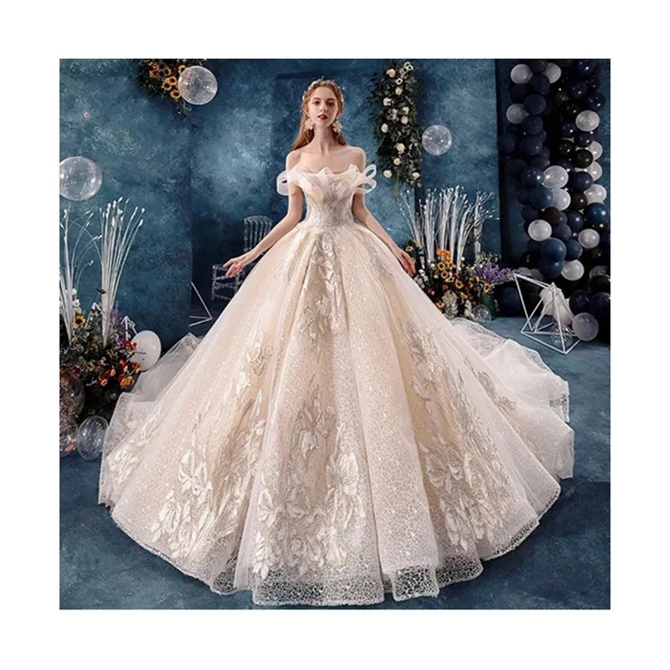 Champagne off-Shoulder Grace Wedding Dress