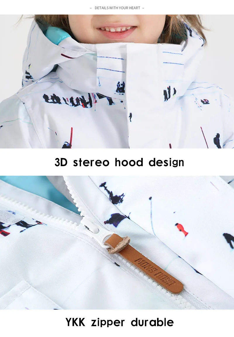 Children Thick Winter Outdoor Waterproof Hooded Skiing Snowboarding Windproof Snowsuit