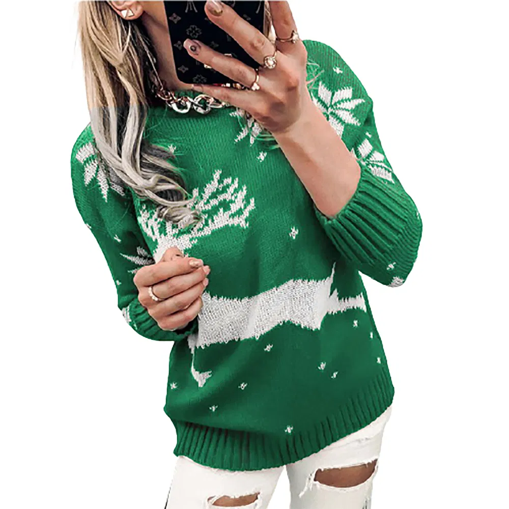 Christmas Sweet Pattern Cashmere Blended Knitwear Ugly Pullover Sweater for Women