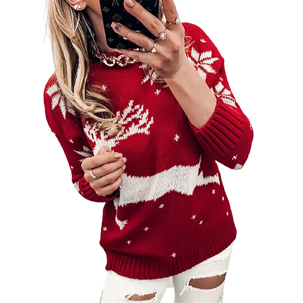 Christmas Sweet Pattern Cashmere Blended Knitwear Ugly Pullover Sweater for Women