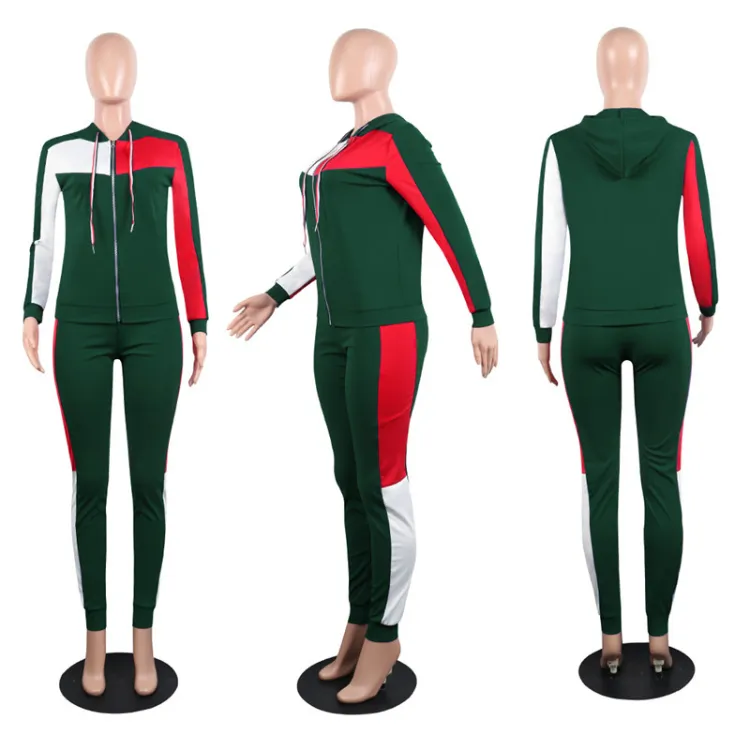 Custom Women 2 Pieces Sets Sportswear Multi Color Stitching Sweat Suit for Women Tracksuit