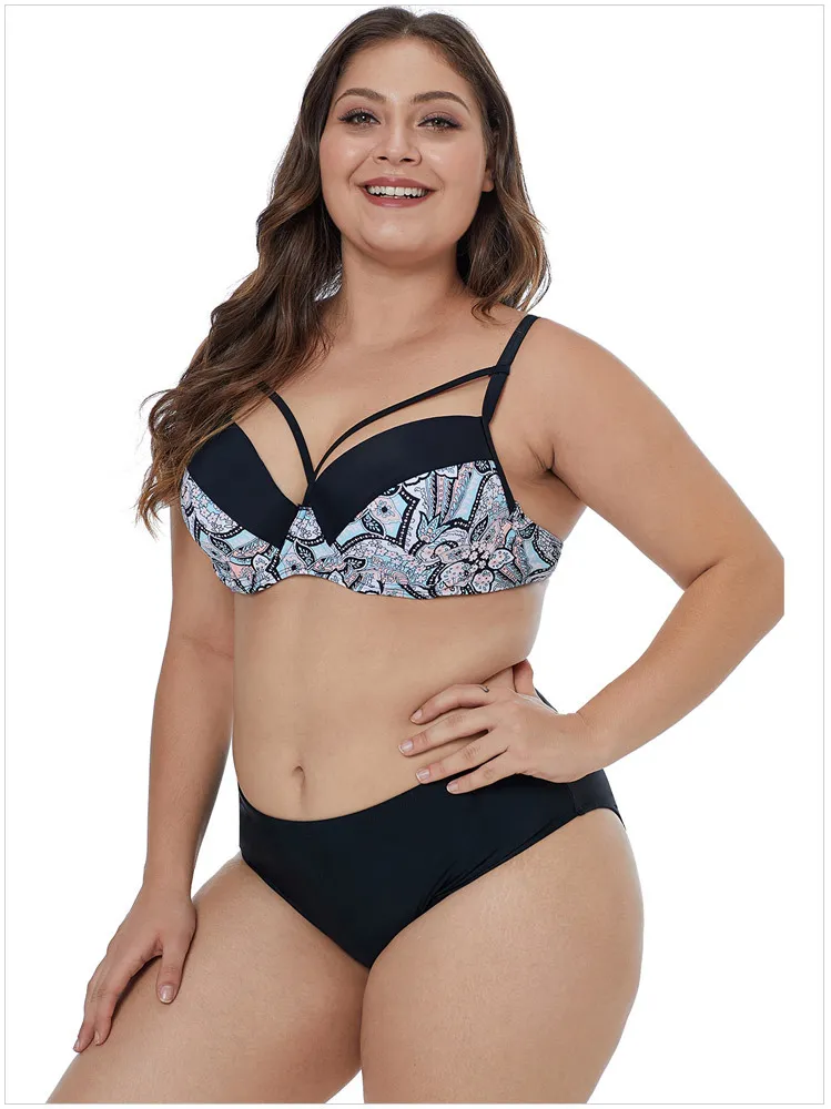 Customize The European and American Designer Big Yards Bikini Two-Piece Printed Condole Belt of Tall Waist Fat Sister Fission Swimsuit Manufacturer Provides Str