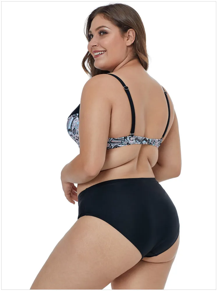 Customize The European and American Designer Big Yards Bikini Two-Piece Printed Condole Belt of Tall Waist Fat Sister Fission Swimsuit Manufacturer Provides Str