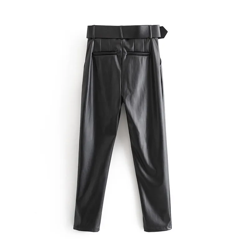 Customized Promotional Wholesale New Design New Trend Black Leather Pants to The Ankle Cool Style for Women