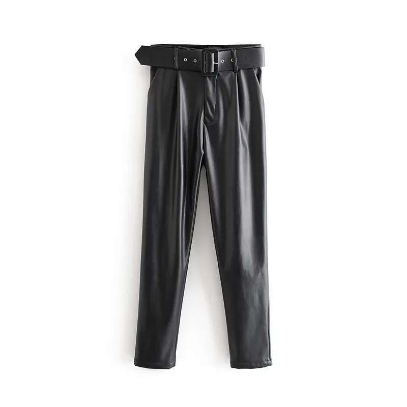 Customized Promotional Wholesale New Design New Trend Black Leather Pants to The Ankle Cool Style for Women