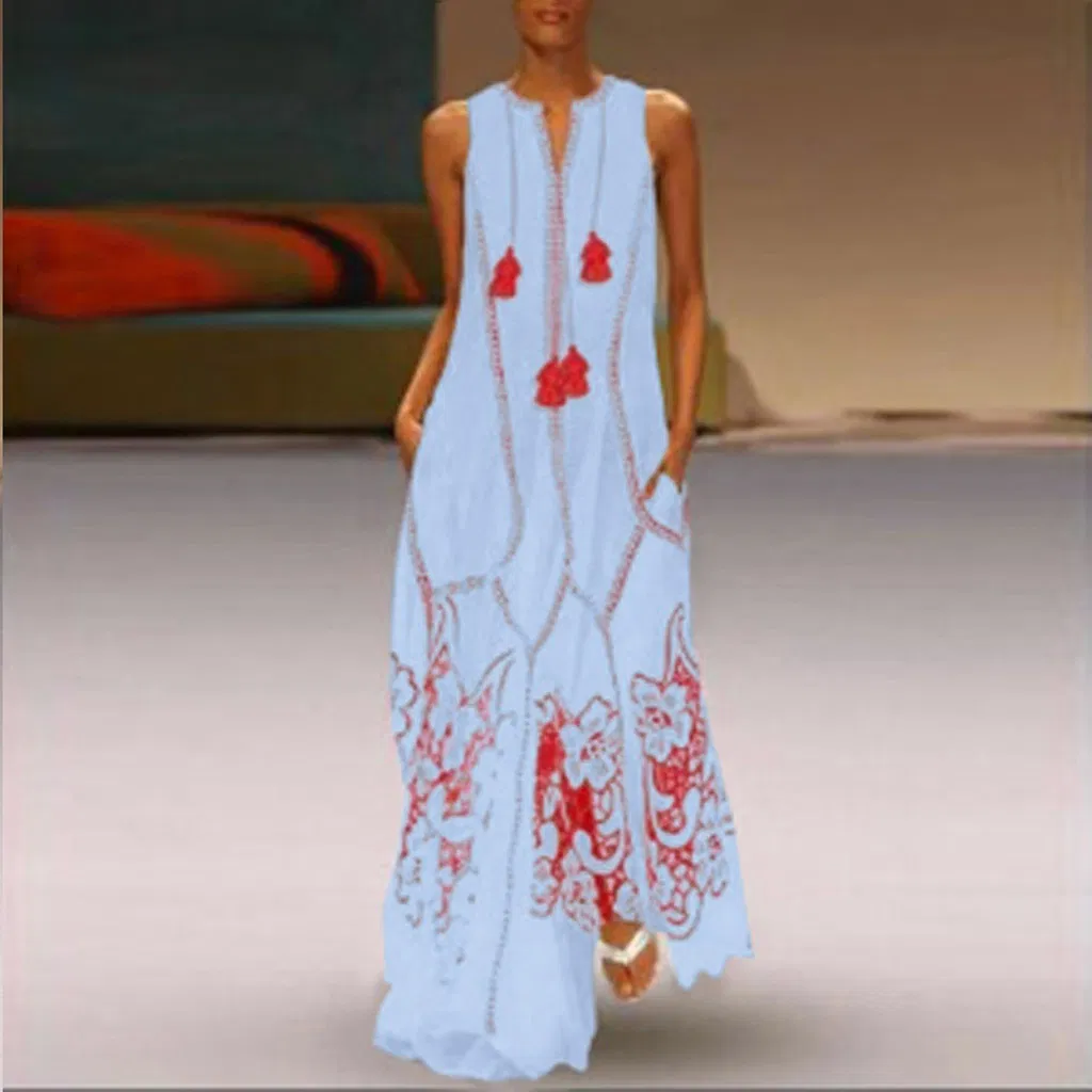 Dress V-Neck Embroidery Women Dresses Ukrainian Dress (B2021)