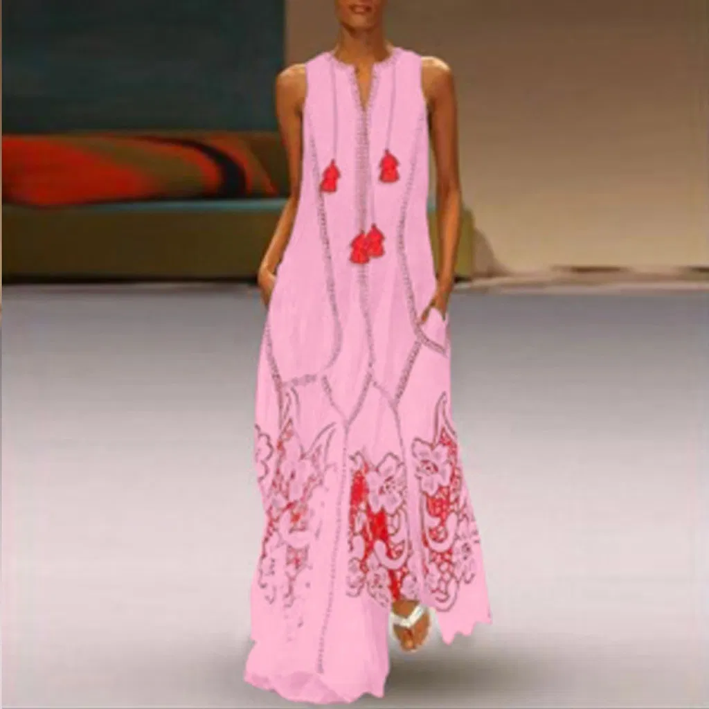 Dress V-Neck Embroidery Women Dresses Ukrainian Dress (B2021)