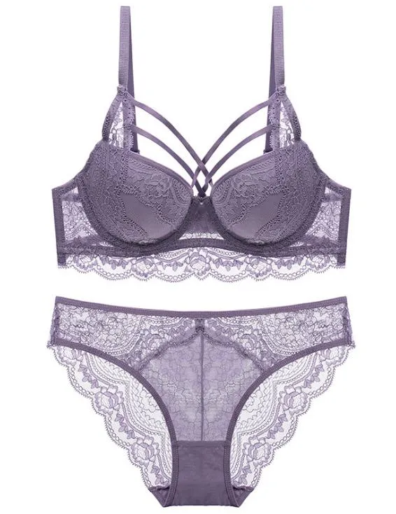 European and American New Style Gathered Adjust Bra Sexy and Sweet Lace Bra Suit