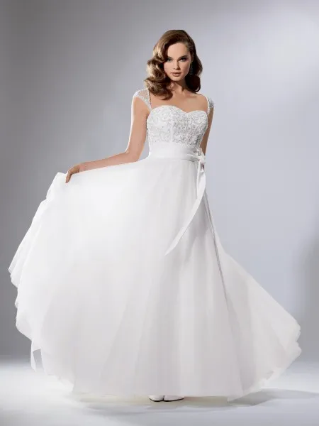 Exquisite Bridal Gowns Sheer Back Crystal Stones White Organza Cap Sleeve Wedding Dress