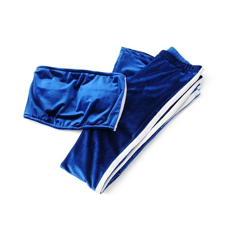 Fall Velvet Sportswear Women Two-Piece Set Crop Bra Top Sleeveless and Long Flare Pants Casual Velour Set