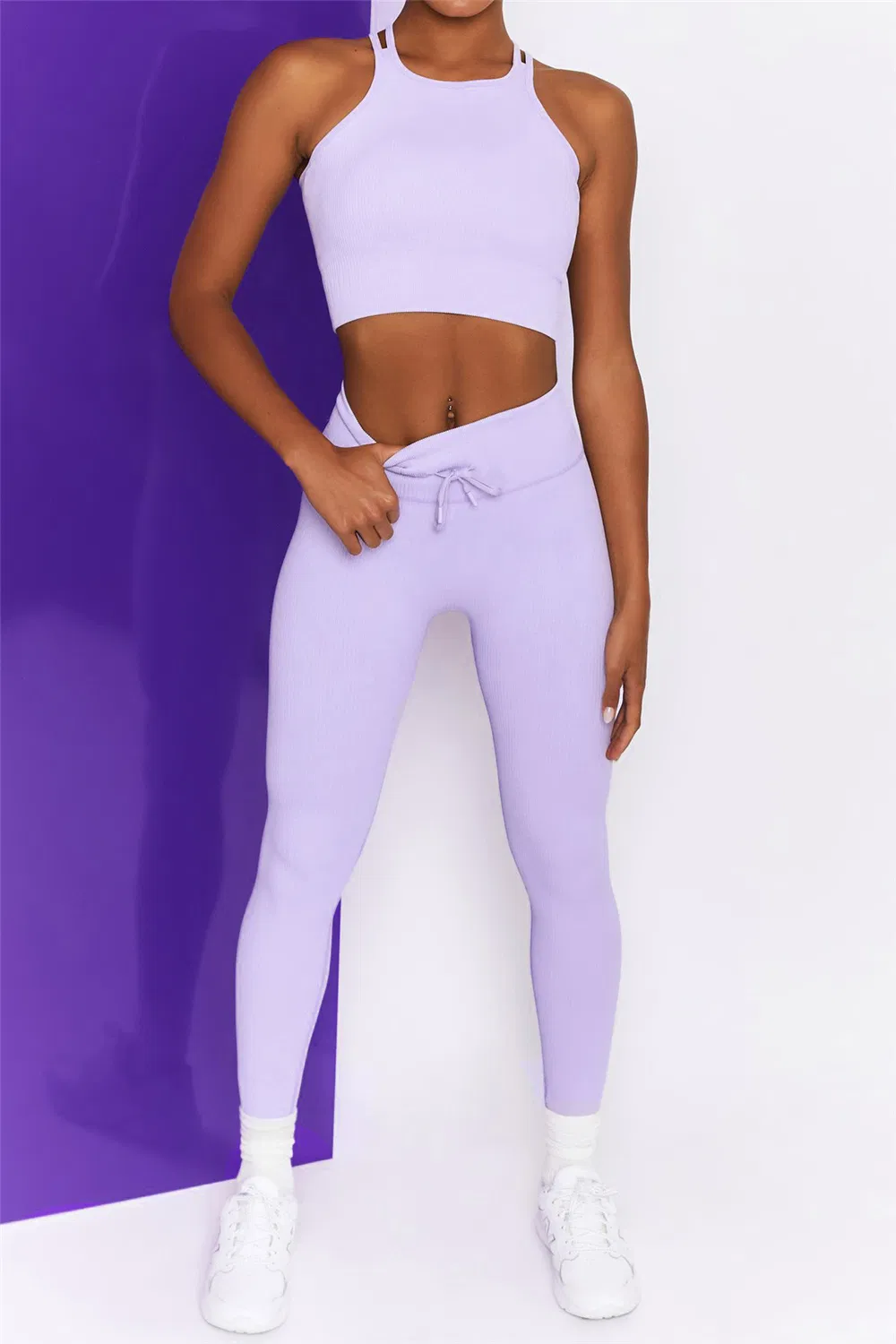 High Collar Sleeveless Yoga Wear Women Jogging Suit Ribbed Sportswear