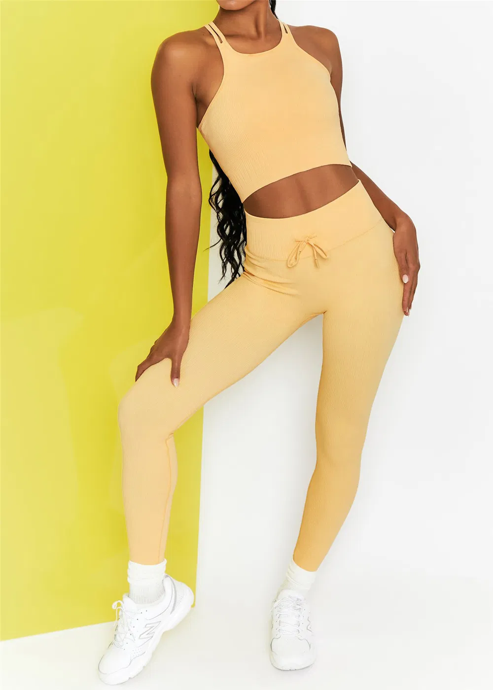 High Collar Sleeveless Yoga Wear Women Jogging Suit Ribbed Sportswear