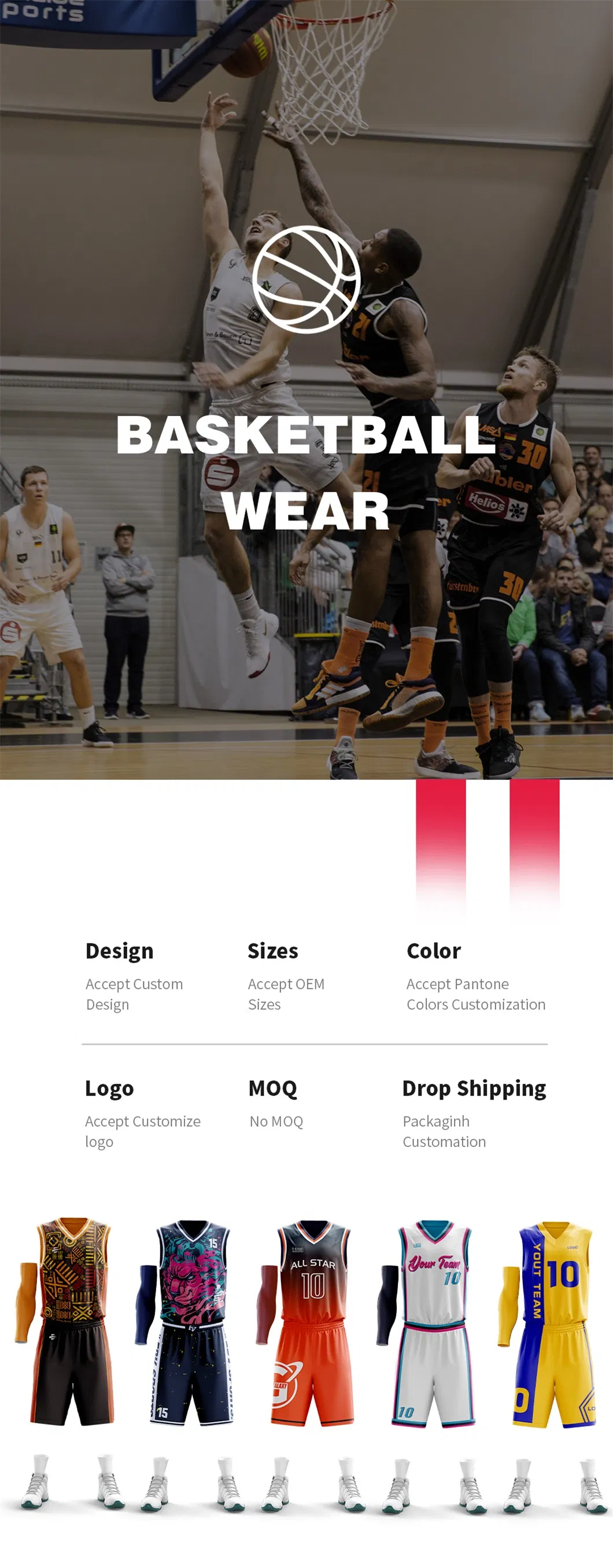High Quality Sublimation Basketball Jersey Sportswear Coustom Basketvall Unifroms