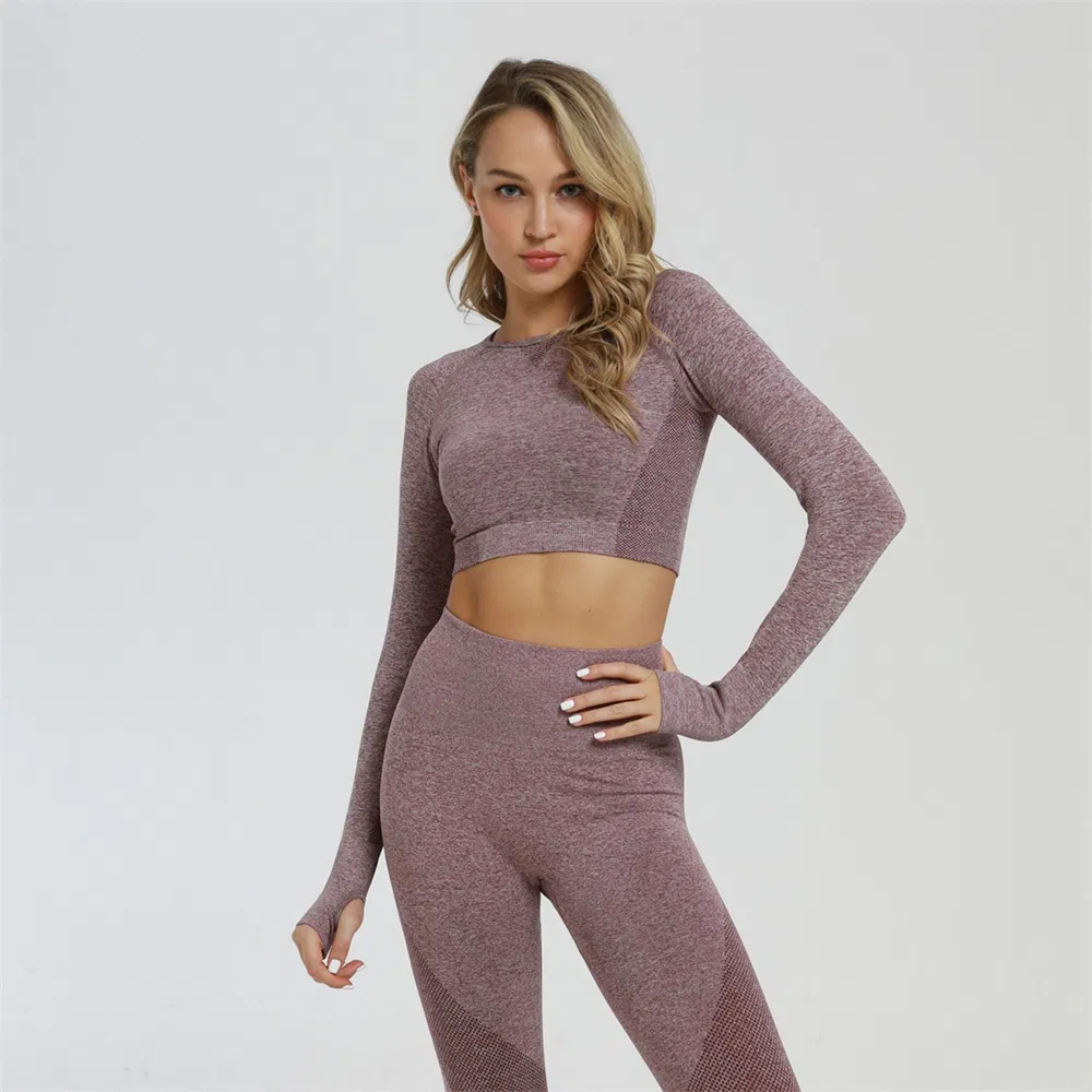 Hollow out Gym Wear Workout Clothes Long Sleeve Gym Crop Top High Waist Leggings Fitness Sports Wear Mesh Yoga Set