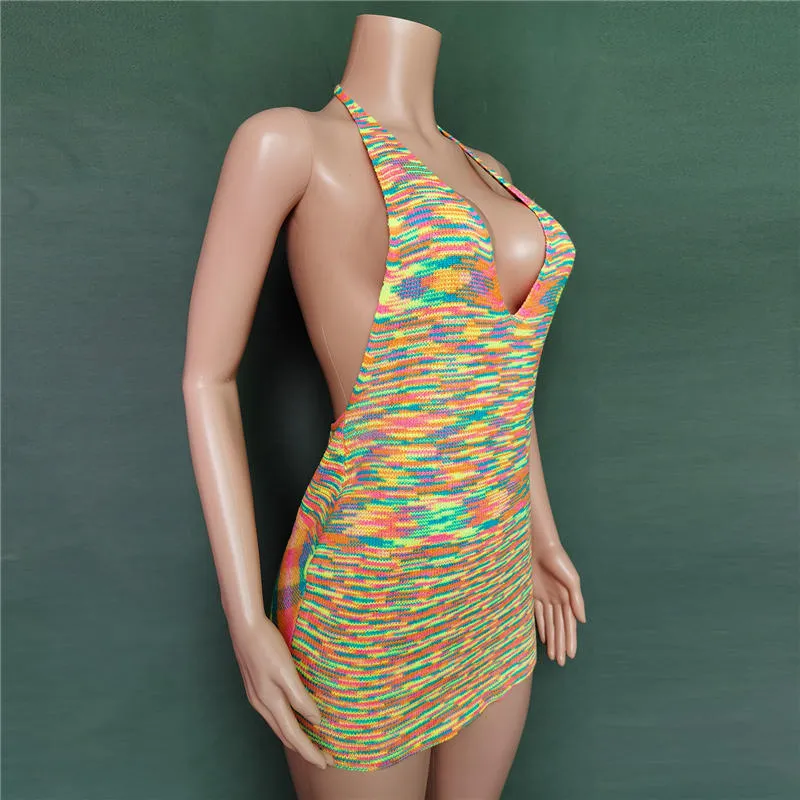 Hot-Sale Summer Women Holiday Sexy Sleeveless Backless Mini Dress