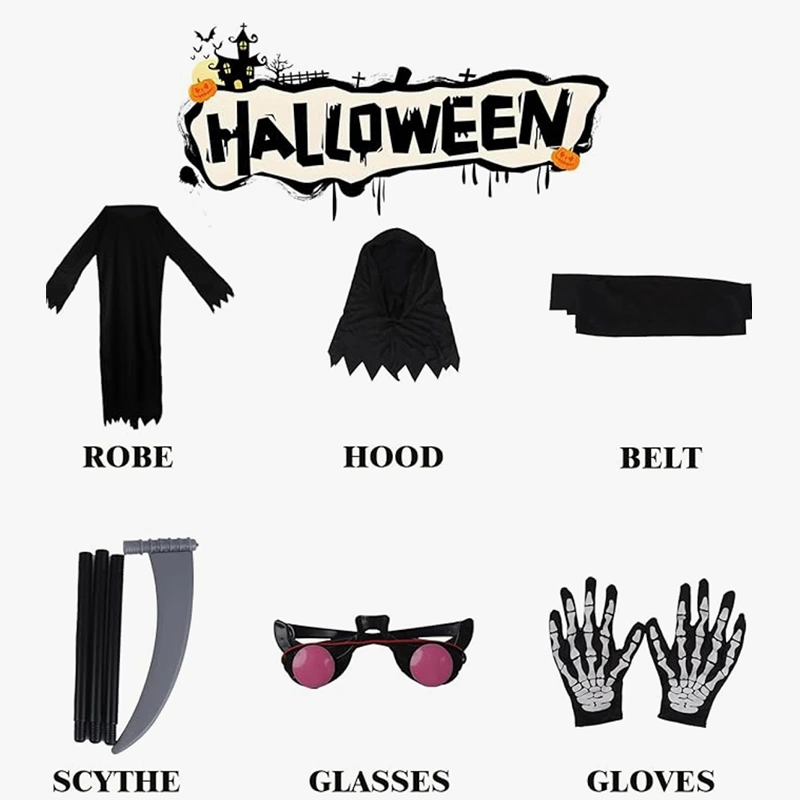 Kids Grim Reaper Role Play Costume with Plastic Scythe