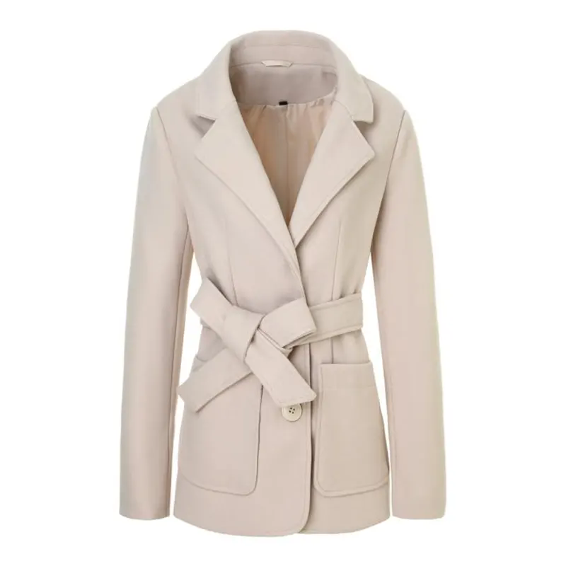 Pastel Colors Belted Slim Fit Office Woolen Trench Coat
