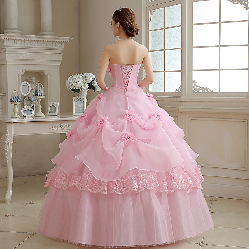Lace Strapless Show Thin Large Color Gauze Puffy Skirt Wedding Dress