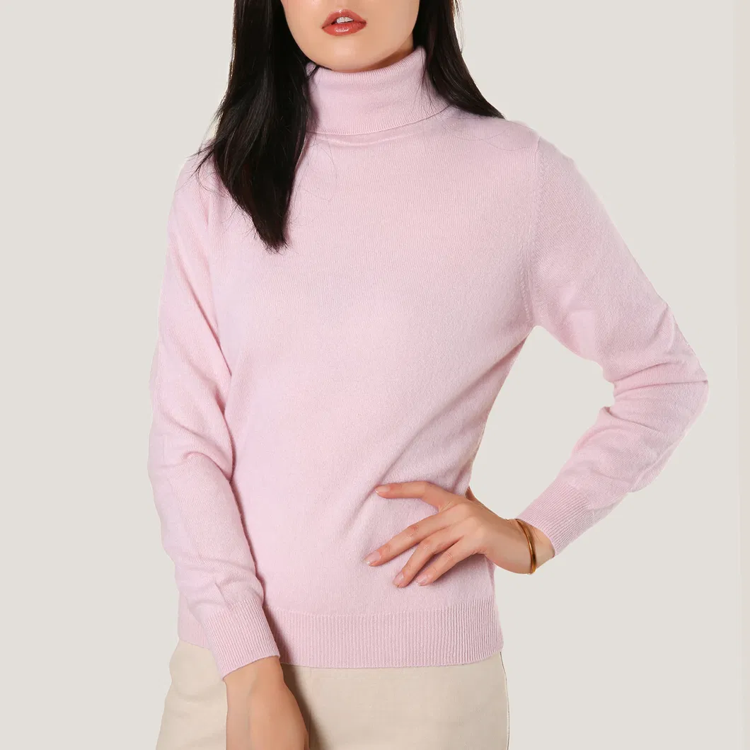 Ladies′ Cashmere Pink Turtleneck Pullover