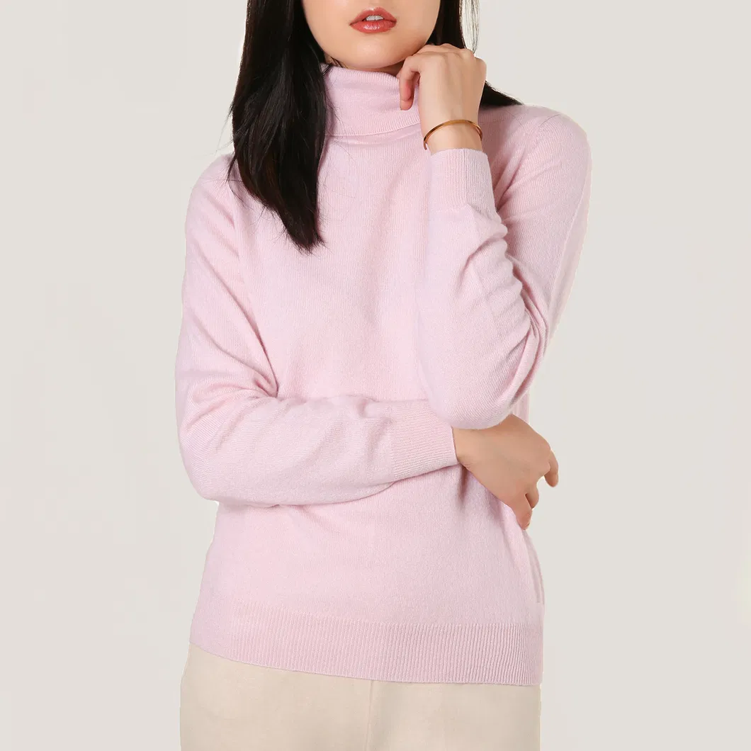 Ladies′ Cashmere Pink Turtleneck Pullover