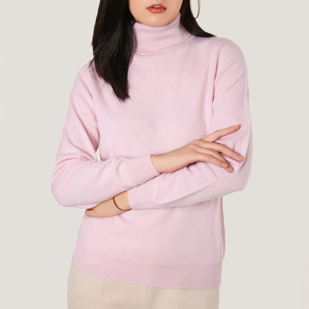 Ladies′ Cashmere Pink Turtleneck Pullover