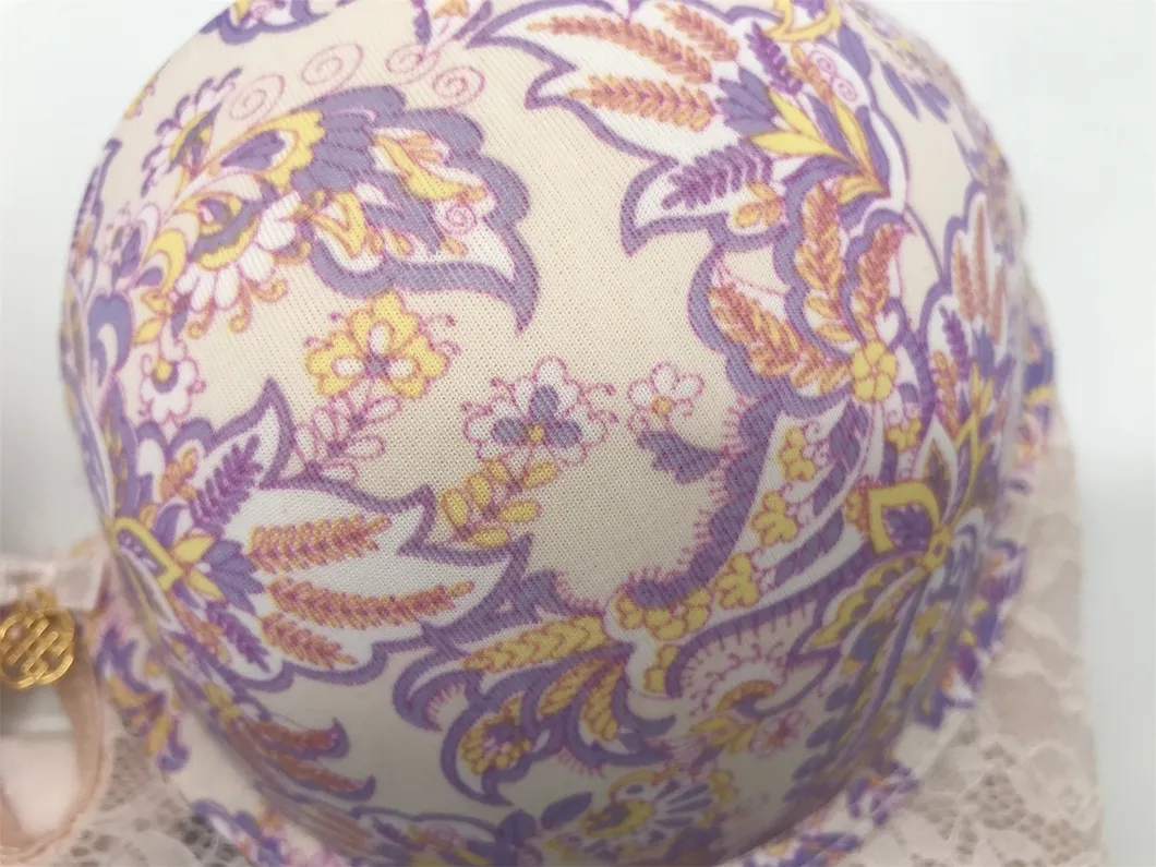 Ladies Fashion Bra Sexy Underwear Ladies Underwear Ladies Lingerie Sexy Underwear Ladies Fashion Flower Printed Bra with Lace Wings-BSCI/Walmart