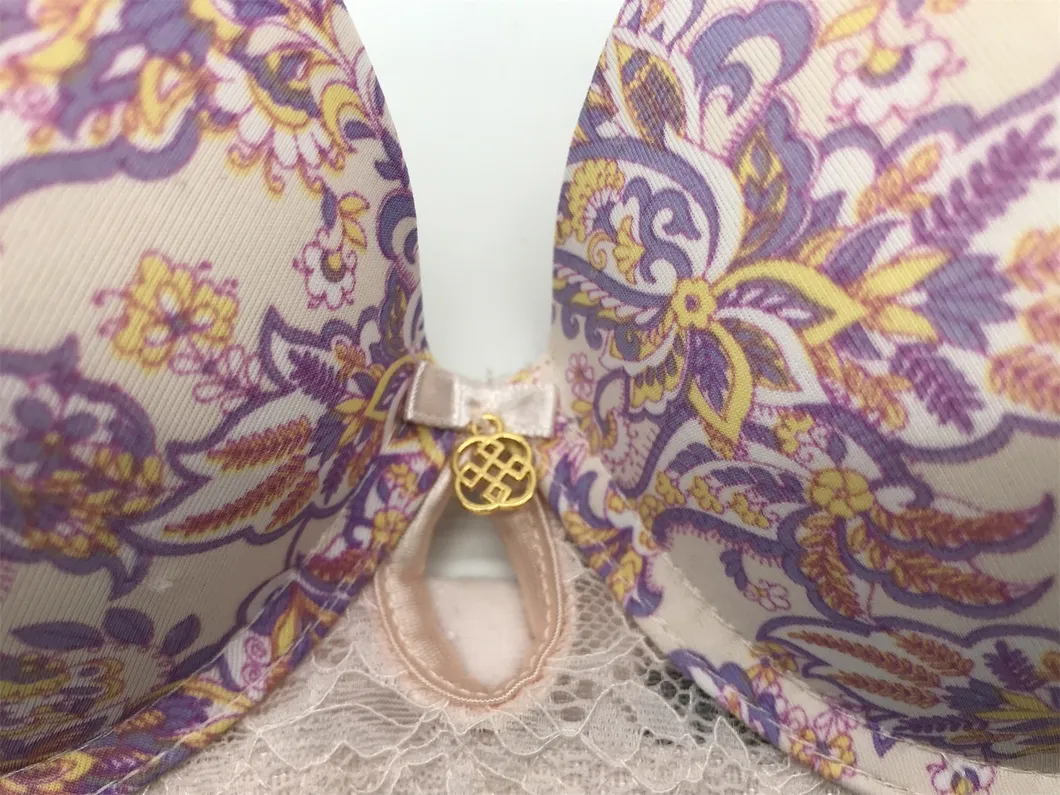 Ladies Fashion Bra Sexy Underwear Ladies Underwear Ladies Lingerie Sexy Underwear Ladies Fashion Flower Printed Bra with Lace Wings-BSCI/Walmart