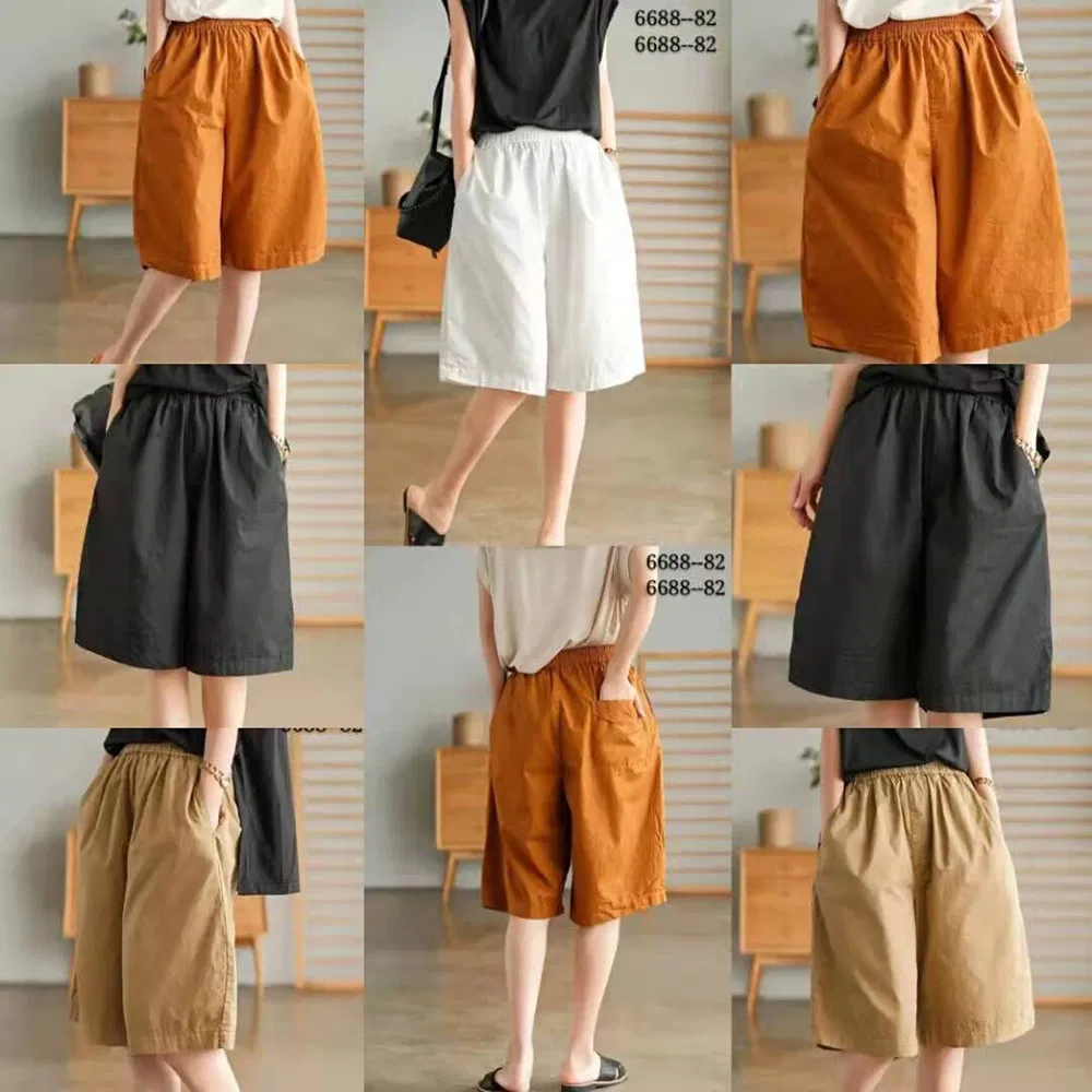 Linen Print Long Loose Belt Pants or Culottes with Ethnic Style