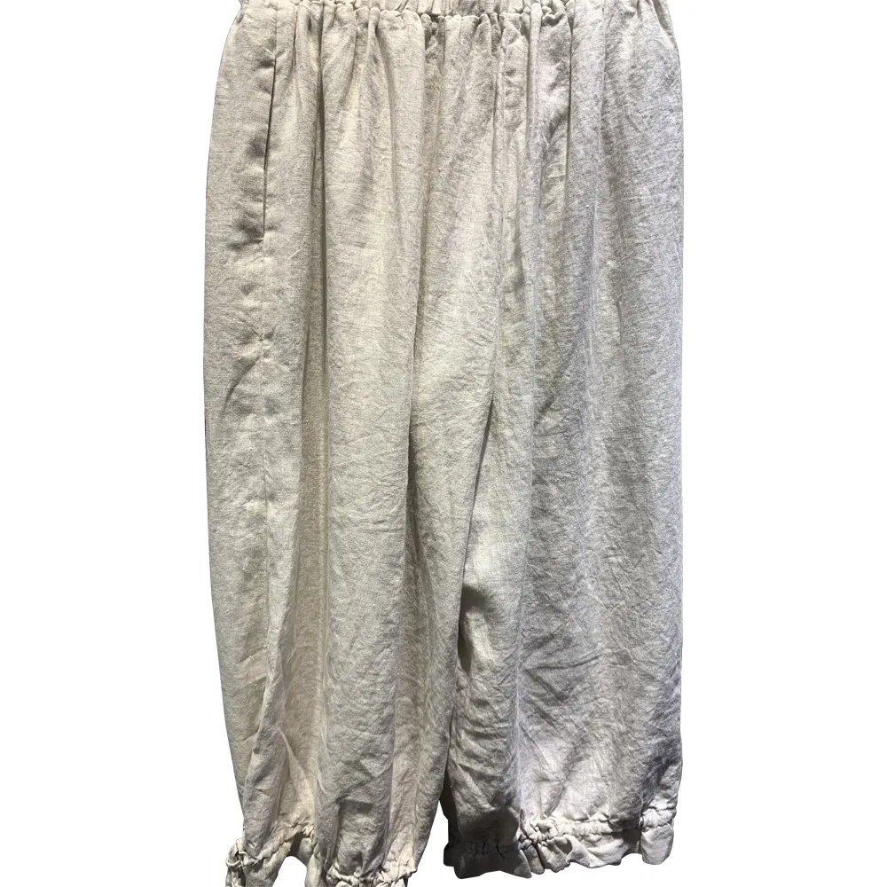 Linen Print Long Loose Belt Pants or Culottes with Ethnic Style