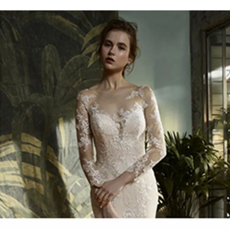 Luxurious Ivory White Hollowed-out Beaded Lace Mermaid Chapel Train Wedding Dress