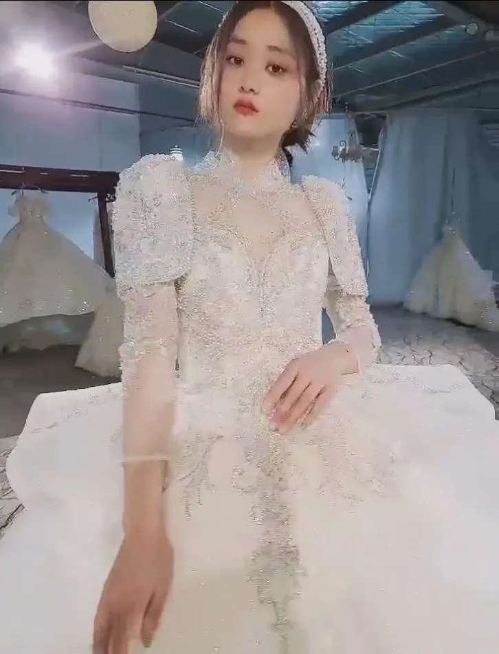 Luxury Sequin Beaded Sexy Custom-Made Size Bridal Dress Wedding Dresses Gown