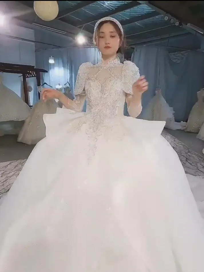 Luxury Sequin Beaded Sexy Custom-Made Size Bridal Dress Wedding Dresses Gown