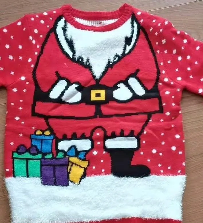 Men Autumn Winter Santa Jacquard Crew Neck Ugly Christmas Mohair Sweater